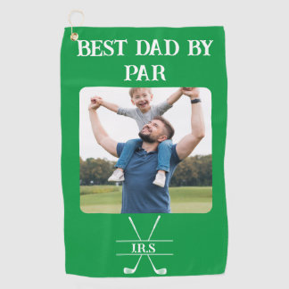 Best Dad by Par Photo Initials Gift for Dad Green  Golf Towel