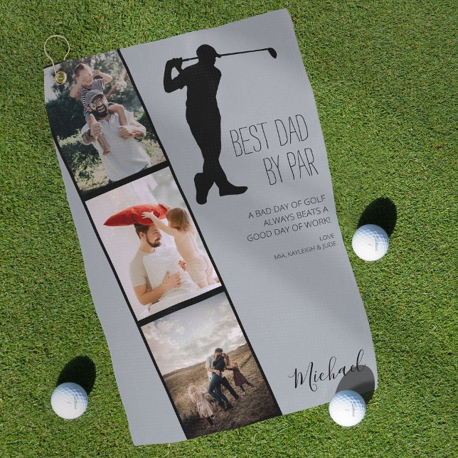 'Best Dad By Par' Photo Keepsake Personalised Golf Towel (Creator Uploaded)