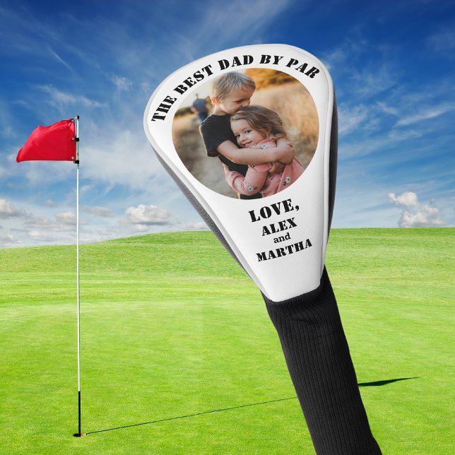 Best Dad By Par Photo Kid Names Personalizable  Golf Head Cover (Creator Uploaded)