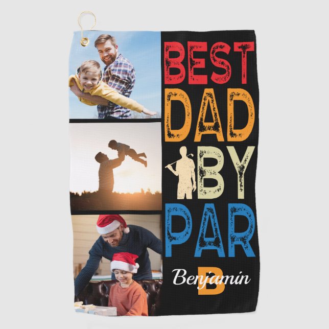 Best Dad By Par Photo Monogram Fathers Day Gift Golf Towel (Front)