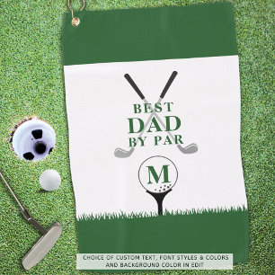 BEST DAD BY PAR Photo Monogram Green White Golf Towel