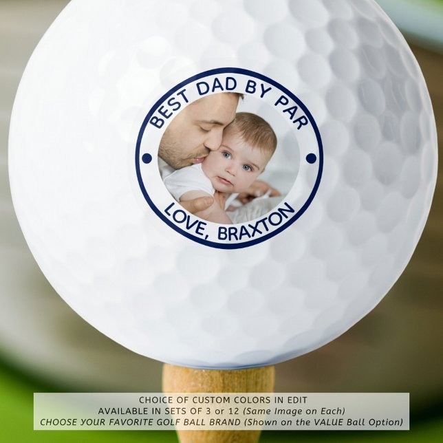BEST DAD BY PAR Photo Personalised Blue Golf Balls (Creator Uploaded)