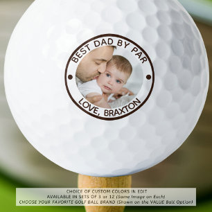 BEST DAD BY PAR Photo Personalised Brown Golf Balls