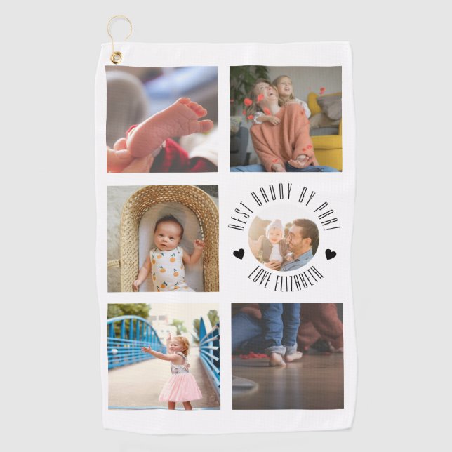BEST dad BY PAR Photo Personalised father's day Golf Towel (Front)