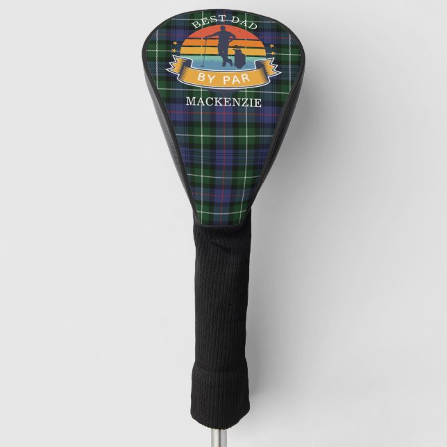 Best Dad By Par Plaid MacKenzie Green Purple Golf Head Cover (Front)