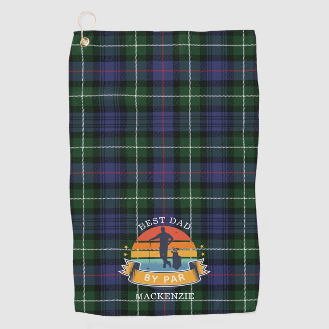Best Dad By Par Plaid MacKenzie Green Purple Golf Towel (Front)