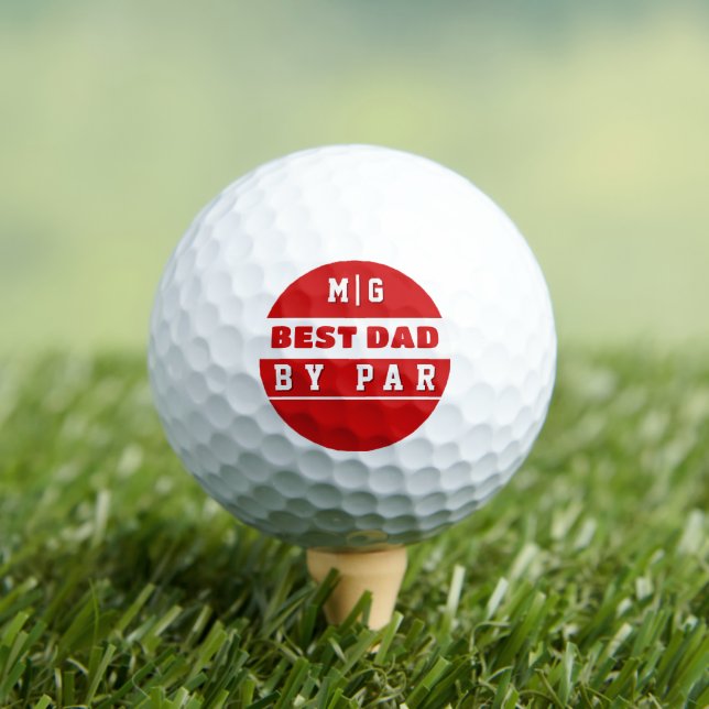 Best Dad By Par Red & White Monogram Father Gift Golf Balls (Insitu Tee)
