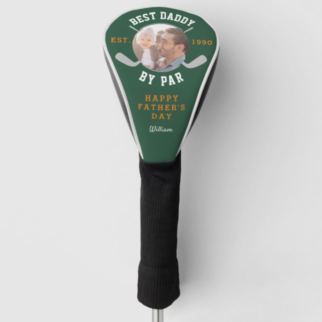 Best Dad By Par Retro Father's Day Photo Green Golf Head Cover (Front)