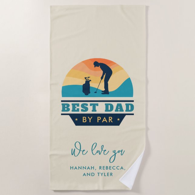 Best Dad By Par Retro Retired Golf Lover Personal Beach Towel (Front)