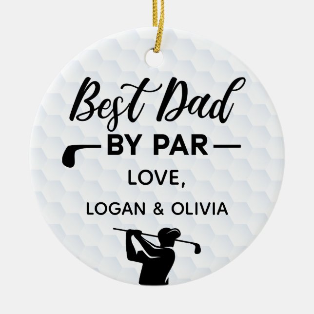 Best Dad By Par Simple & Custom Name Ceramic Tree Decoration (Front)