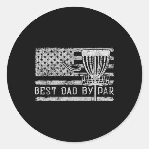 Best Dad By Par Vintage American Flag Disc Golf Fa Classic Round Sticker