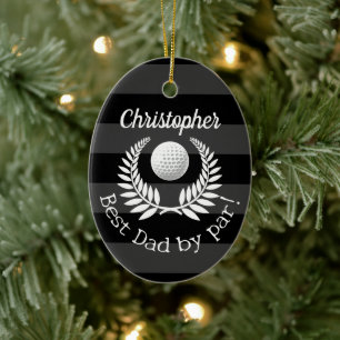 Best Dad by Par Wreath Custom Name Fathers Day Ceramic Tree Decoration