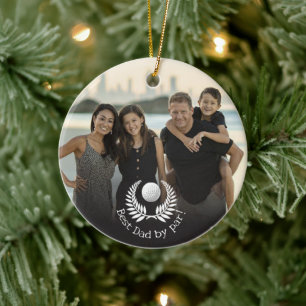 Best Dad by Par Wreath Custom Name Photo Ceramic Tree Decoration