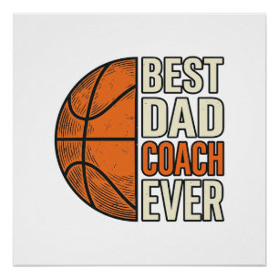 Best Dad Coach Ever Basketball Vintage Vector Desi Poster