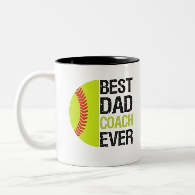 Best Dad Coach Ever Funny Fathers day Softball Dad Two-Tone Coffee Mug (Left)