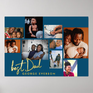 BEST DAD Collage FATHERS DAY Multi PHOTO GOLD Foil Prints