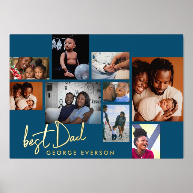 BEST DAD | Collage FATHERS DAY Multi PHOTO GOLD Foil Prints (Front)