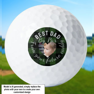 Best Dad Custom Kids Photo Green Buffalo Plaid Golf Balls