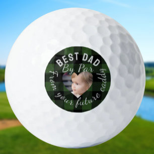 Best Dad Custom Kids Photo Green Buffalo Plaid Golf Balls