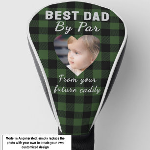 Best Dad Custom Kids Photo Green Buffalo Plaid Golf Head Cover
