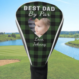 Best Dad Custom Kids Photo Green Buffalo Plaid Golf Head Cover