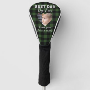 Best Dad Custom Kids Photo Green Buffalo Plaid Golf Head Cover