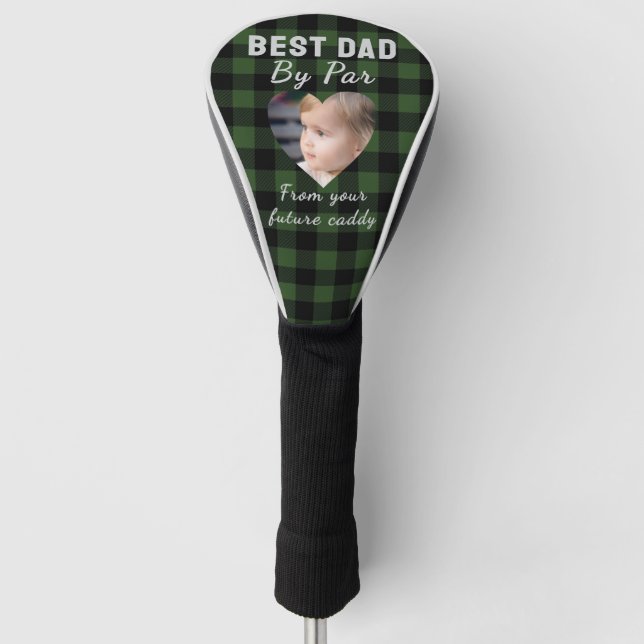 Best Dad Custom Kids Photo Green Buffalo Plaid Golf Head Cover (Front)