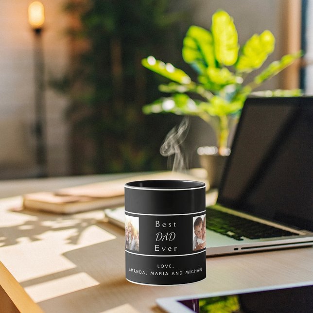 Best dad custom photo collage black white mug (Creator Uploaded)