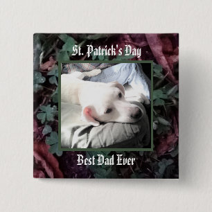 Best Dad Cute Dog Shamrocks and Clovers Green 15 Cm Square Badge