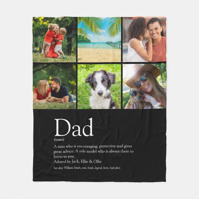 Best Dad Daddy Father Definition 6 Photo Black Fleece Blanket (Front)