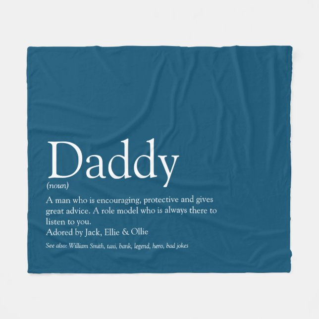 Best Dad Daddy Father Ever Definition Fun Blue Fleece Blanket (Front (Horizontal))