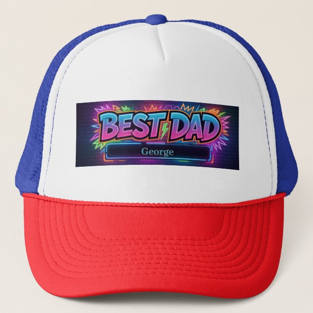 "BEST DAD" Design with Placeholder for Custom Name Trucker Hat (Front)