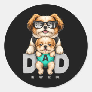 Best Dad Dog Funny Fathers Day Gift Cute Puppy Classic Round Sticker