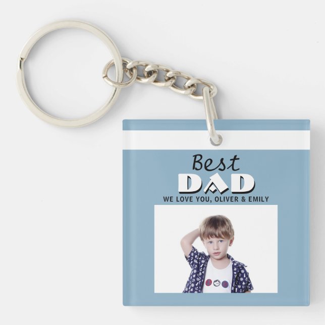Best Dad Dusty Blue Photo Father`s Day Key Ring (Front)