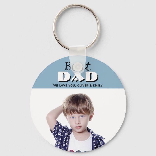 Best Dad Dusty Blue Photo Father`s Day Keychain (Front)