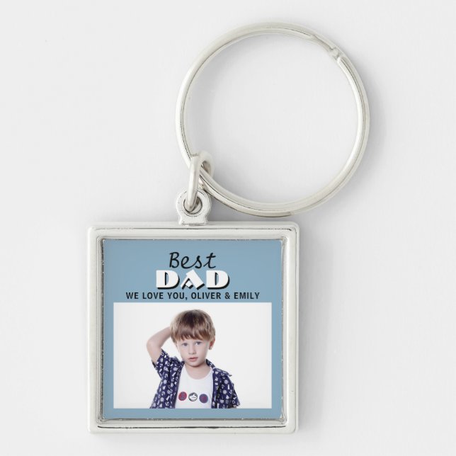 Best Dad Dusty Blue Photo Father`s Day Keychain (Front)