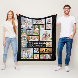 BEST DAD EVER 19 Photo Collage Your Text and Colou Fleece Blanket