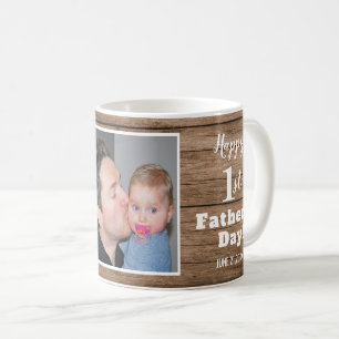 Best Dad Ever 1st Father's Day Photo Rustic Wood Coffee Mug