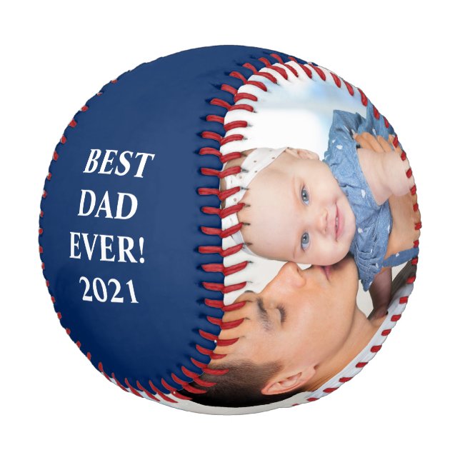 Best Dad Ever 2 Photo Blue Baseball (Angled)