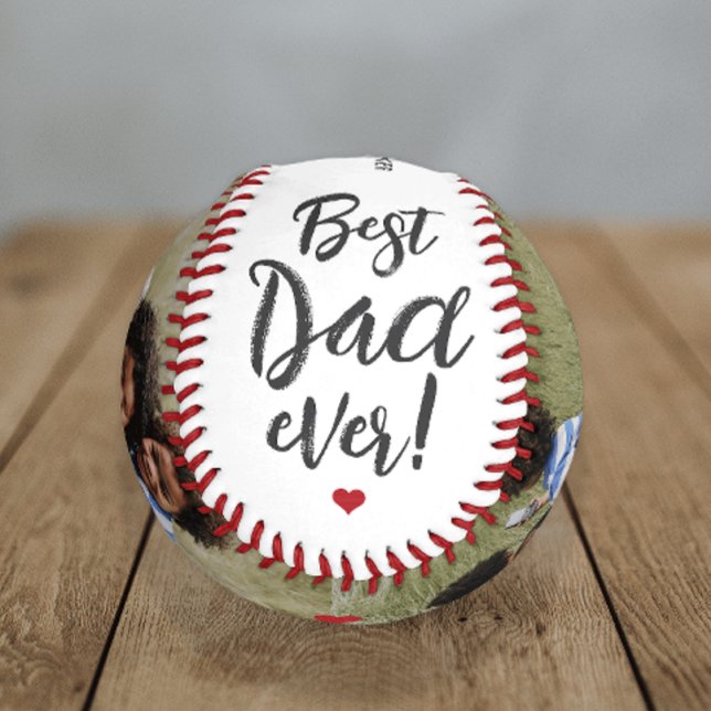 Best Dad Ever 2 Photo Collage Fathers Day Baseball (Best dad ever 2 photo father's day gift baseball.)
