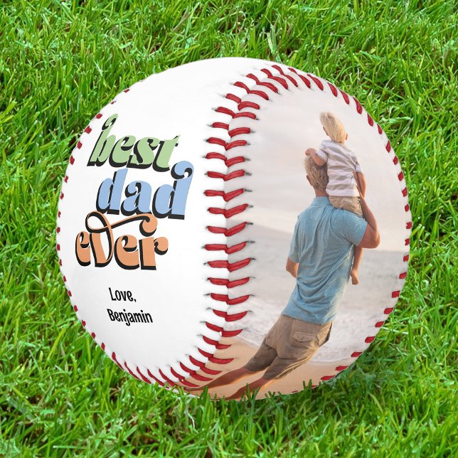 Best Dad Ever 2 Photos Colourful Text Baseball (Creator Uploaded)
