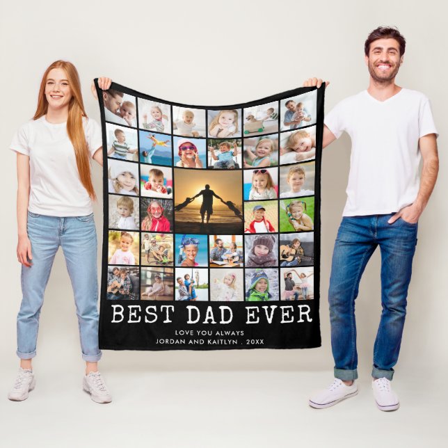 BEST DAD EVER 33 Photo Collage Your Text & Colour Fleece Blanket (In Situ)