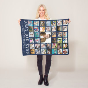 BEST DAD EVER 39 Photo Collage Personalised Navy Fleece Blanket