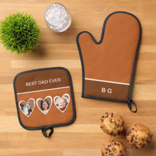 Best dad ever 3 children photo oven mitt & pot holder set