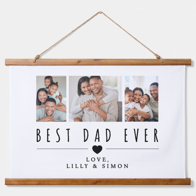 Best Dad Ever | 3 Custom Photo Gallery Wall Hanging Tapestry (Front)