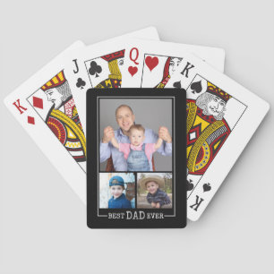 Best Dad Ever 3 Photo Collage Black Playing Cards