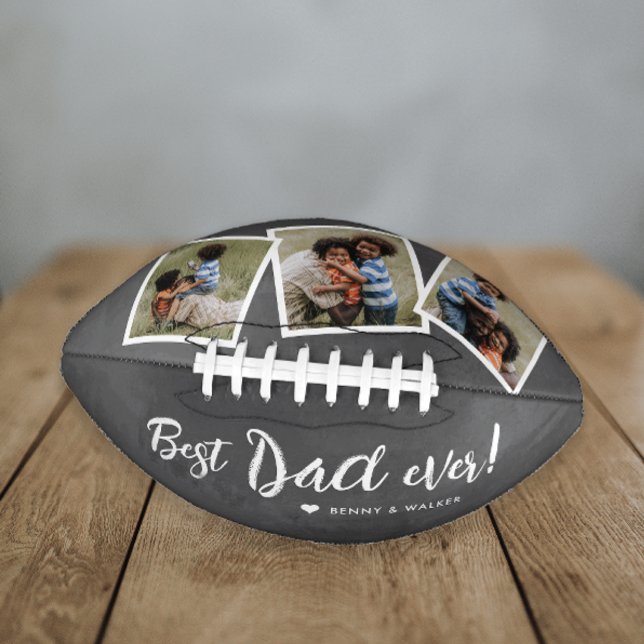 Best Dad Ever 3 Photo Collage Fathers Day College American Football (A great gift for dad with modern handwritten best dad ever and 3 photo collage.)