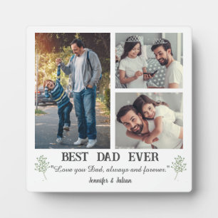Best Dad ever 3 photo collage father's day white  Plaque