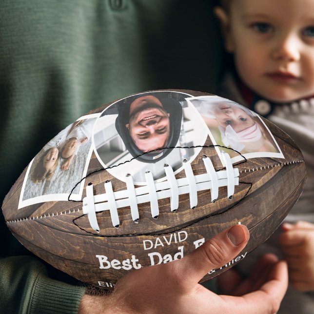 Best Dad Ever 3 Photo Collage Football American Football (Best Dad Ever football photo keepsake.)