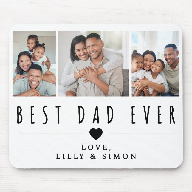 Best Dad Ever | 3 Photo Collage Grid Personalised  Mouse Mat (Front)